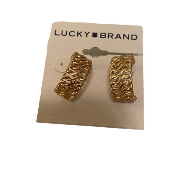 Gold Tone Braided Half Hoop Earrings. - Picture 5 of 6